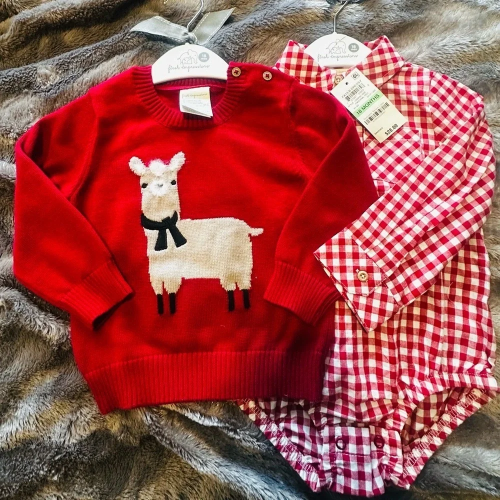 First Impressions Bold Red Sweater and Shirt Set
